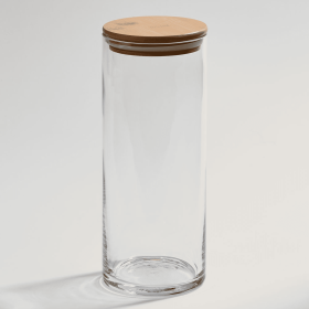Large Glass Jar with Wood Cover 10" X 4" D