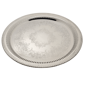 Salver 14" Pierced & Engraved American  Silver Plate c.1950