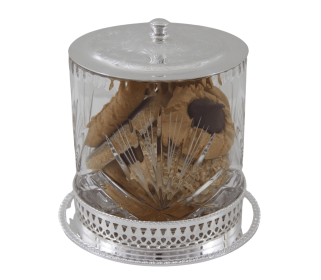 Leaf Design Cookie Jar Crystal/English Silver Plate