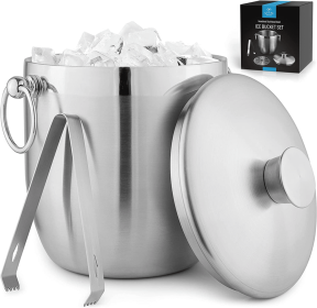 Ice Bucket With Lid, Strainer & Tongs