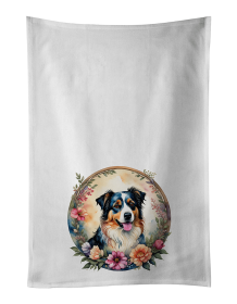 Australian Shepherd and Flowers Kitchen Towel Set of 2