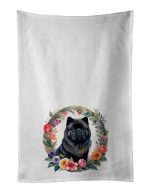 Black Chow Chow and Flowers Kitchen Towel Set of 2