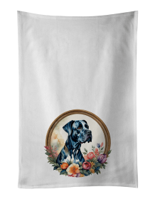 Great Dane and Flowers Kitchen Towel Set of 2