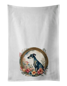 Greyhound and Flowers Kitchen Towel Set of 2