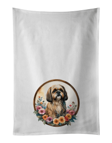 Lhasa Apso and Flowers Kitchen Towel Set of 2