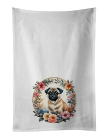 Fawn Pug and Flowers Kitchen Towel Set of 2