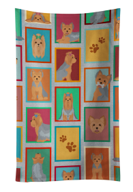 Lots of Blue and Tan Yorkie Kitchen Towel