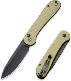 Civivi Button Lock Elementum - Olive Micarta - Black Stonewashed 14C28NO