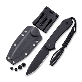 CIVIVI Elementum Black Fixed Blade Knife + Black Kydex Clip Sheath