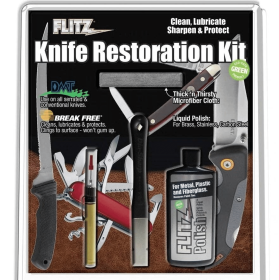 Flitz Knife Restoration Kit Polish + Microfiber + Sharpener + Lubricant