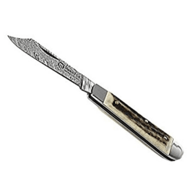 Maserin Temperino Pocket Knife Damascus Blade Stag Horn Handle