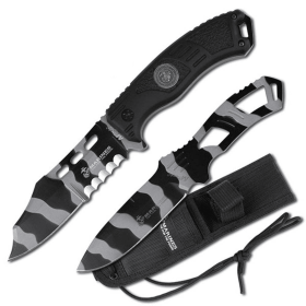 MTech Marines Fixed Blade Knife w/ Thrower_Black + Molle Nylon Sheath