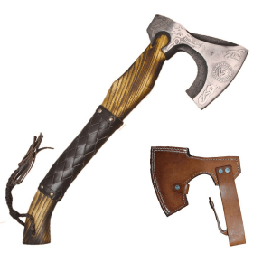 Scorpion Mart Carbon Steel Handmade Axe Ashwood Leather Handle + Sheath