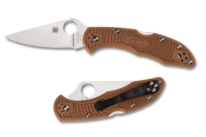 Spyderco Delica Knife Flat Ground Blade Brown VG-10 FRN Handle