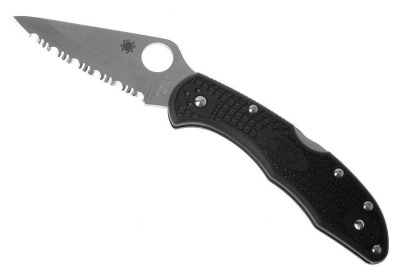 Spyderco Delica 4 Folding Knife Full Serrated Blade FRN Handle Black