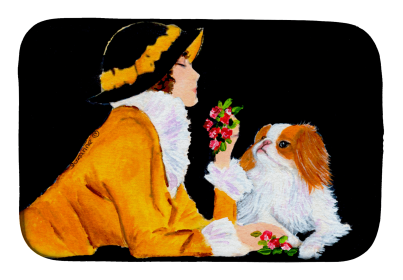 Lady with her Japanese Chin Dish Drying Mat