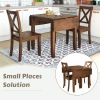 TOPMAX 3-Piece Wood Drop Leaf Breakfast Nook Dining Table Set with 2 X-back Chairs for Small Places, Brown