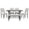TREXM 6-Piece Dining Table and Chair Set with Special-shaped Legs and Foam-covered Seat Backs&Cushions for Dining Room (Gary)