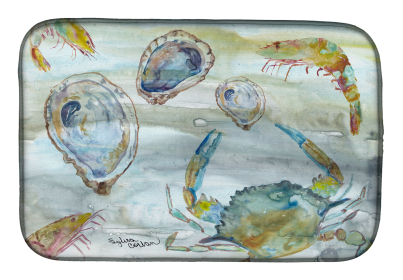 Watercolor Dish Drying Mat (Color: Crab/Shrimp/Oyster, size: 14 x 21)