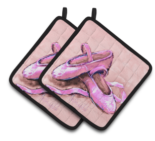 Ballet Pair of Pot Holders (Color: Ballet Shoes Pink, size: 7.5 x 7.5)
