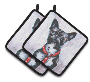 Dog Pair of Pot Holders (Color: Boston Terrier Brindle Ziggy, size: 7.5 x 7.5)