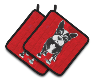 Dog Pair of Pot Holders (Color: Boston Terrier Runt, size: 7.5 x 7.5)