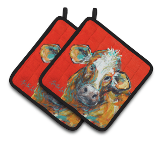 Cow Pair of Pot Holders (Color: Cow Caught Red Handed Too, size: 7.5 x 7.5)