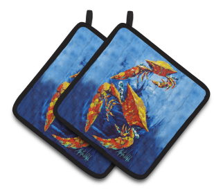 Crab Pair of Pot Holders (Color: Crab Puddle O' Two, size: 7.5 x 7.5)