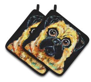 Dog Pair of Pot Holders (Color: Pug It Out, size: 7.5 x 7.5)