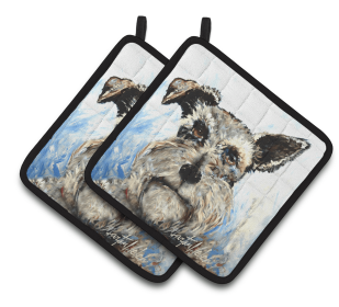 Dog Pair of Pot Holders (Color: Schnauzer Whiter Beard, size: 7.5 x 7.5)