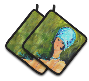 Dog Pair of Pot Holders (Color: Young Voncile Still in High School, size: 7.5 x 7.5)