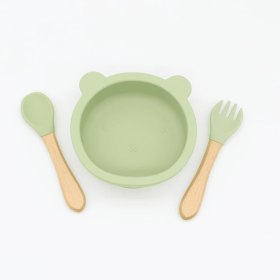 Baby Bear Shape Food Training Silicone Bowl With Spoon Tableware (Color: Light Green, size: Average Size (0-8Y))