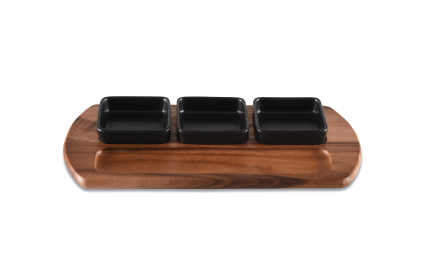 Charcuterie Serving Tray with Ceramic Bowls (Bowl Option: 3 Black Square Ceramic Bowls)