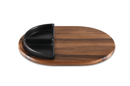 Charcuterie Serving Tray with Ceramic Bowls (Bowl Option: 2 Black Triangular Ceramic Bowls)