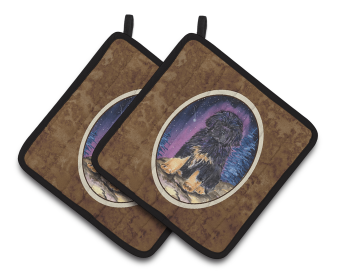 Starry Night Tibetan Mastiff Pair of Pot Holders (size: 7.5 x 7.5)