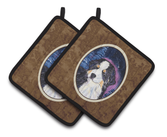 Starry Night Bernese Mountain Dog Pair of Pot Holders (size: 7.5 x 7.5)