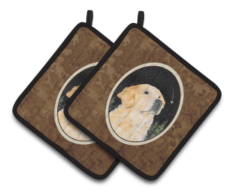 Starry Night Golden Retriever Pair of Pot Holders (size: 7.5 x 7.5)