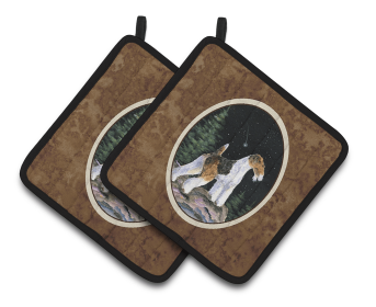 Starry Night Fox Terrier Pair of Pot Holders (size: 7.5 x 7.5)