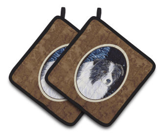 Starry Night Border Collie Pair of Pot Holders (size: 7.5 x 7.5)