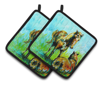 Horse Pair of Pot Holders (Color: Horse Grazin, size: 7.5 x 7.5)