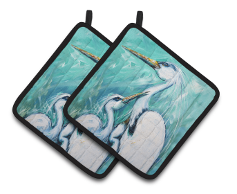 Pelican Pair of Pot Holders (Color: Mother's Love Egret, size: 7.5 x 7.5)