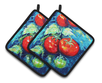 Tomato Pair of Pot Holders (Color: Vegetables - Tomatoes on the vine, size: 7.5 x 7.5)