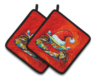 Crab Pair of Pot Holders (Color: Crab in Santa Hat Santa Claws, size: 7.5 x 7.5)