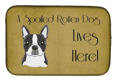 Spoiled Dog Lives Here Dish Drying Mat (Color: Boston Terrier, size: 14 x 21)