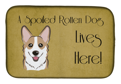 Spoiled Dog Lives Here Dish Drying Mat (Color: Corgi - Sable, size: 14 x 21)