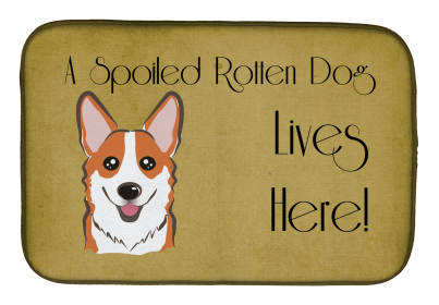 Spoiled Dog Lives Here Dish Drying Mat (Color: Corgi - Red, size: 14 x 21)