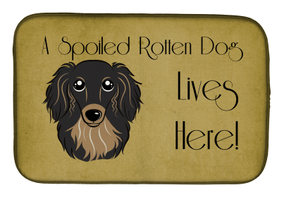 Spoiled Dog Lives Here Dish Drying Mat (Color: Dachshund - Longhair - Black and Tan, size: 14 x 21)
