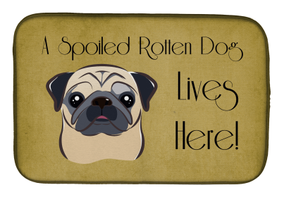 Spoiled Dog Lives Here Dish Drying Mat (Color: Pug - Fawn, size: 14 x 21)