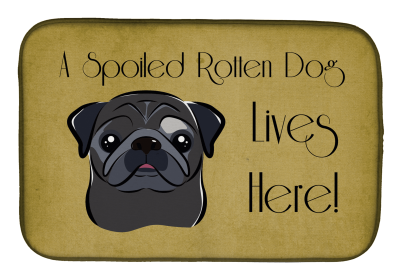 Spoiled Dog Lives Here Dish Drying Mat (Color: Pug - Black, size: 14 x 21)