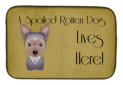 Spoiled Dog Lives Here Dish Drying Mat (Color: Yorkshire Terrier - Puppy, size: 14 x 21)